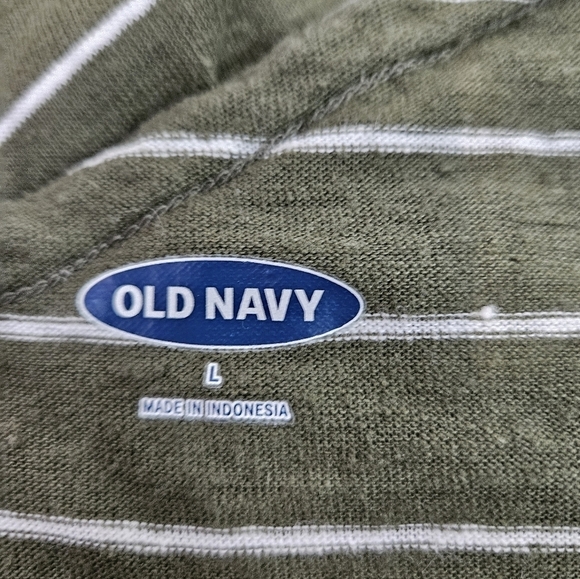 Old Navy Olive White Striped Linen Blend Ruffle One Shoulder Top Size Large Q79 - Picture 7 of 8